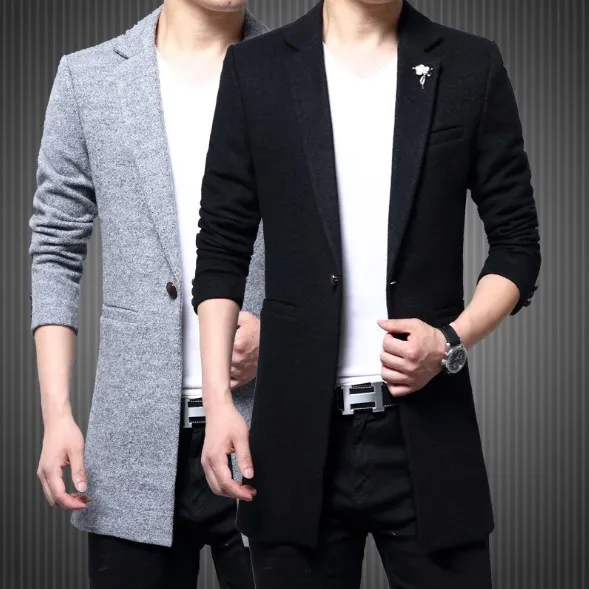 Бизнес Повседневное камвольно Блейзер Для мужчин Демисезонный длинный плащ
