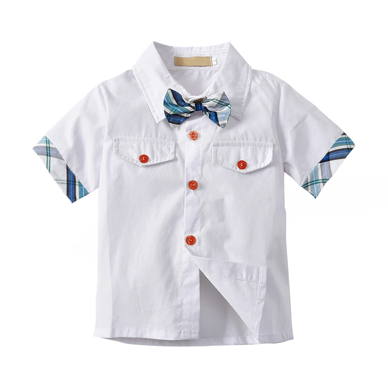 Yilaku baby boy summer clothes set white shirt+shorts 2pcs kids boys short sleeve clothing blue Plaid CF578 | Детская одежда и