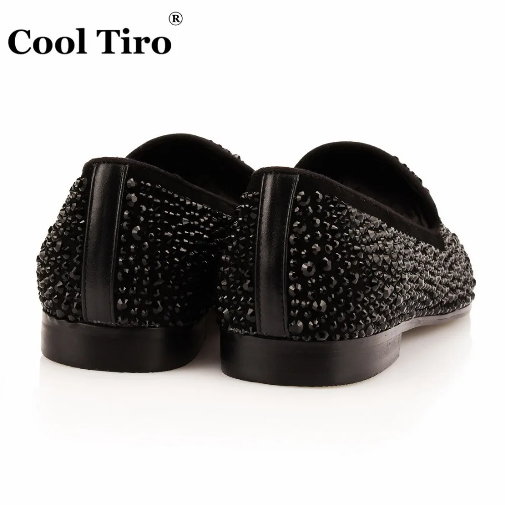 COOL TIRO Black Strass Men Loafers Crystals Tassel Dress Shoes Wedding Party Flat Moccasins Smoking Slippers Casual Formal | Обувь