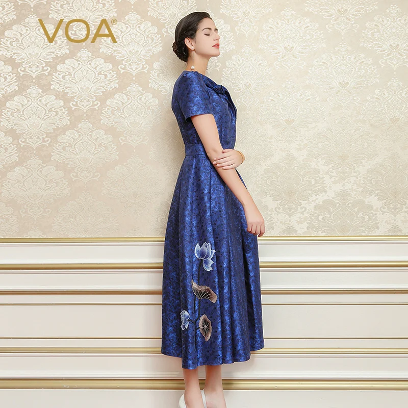 VOA летние темно-синего цвета элегантное Винтаж шелковые жаккардовые вечерние