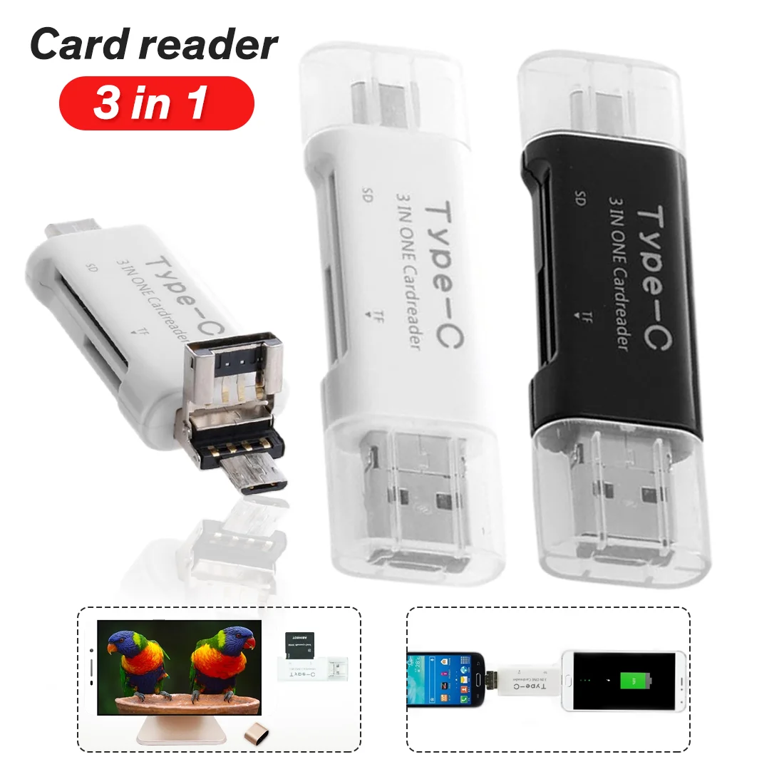 Многофункциональный 3 в 1 type-C кард-ридер Micro usb type-C OTG флэш-накопитель адаптер разъем Высокоскоростной TF OTG кард-ридер