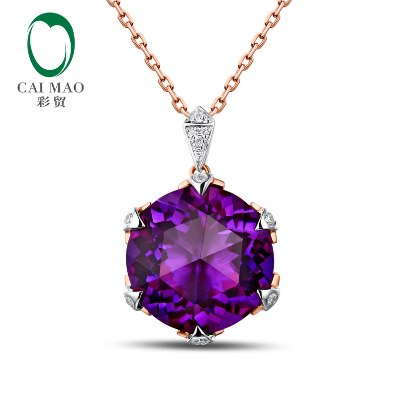 Акция 14K золото 6.71ct натуральный аметист H SI бриллианты Engagment винтажный кулон
