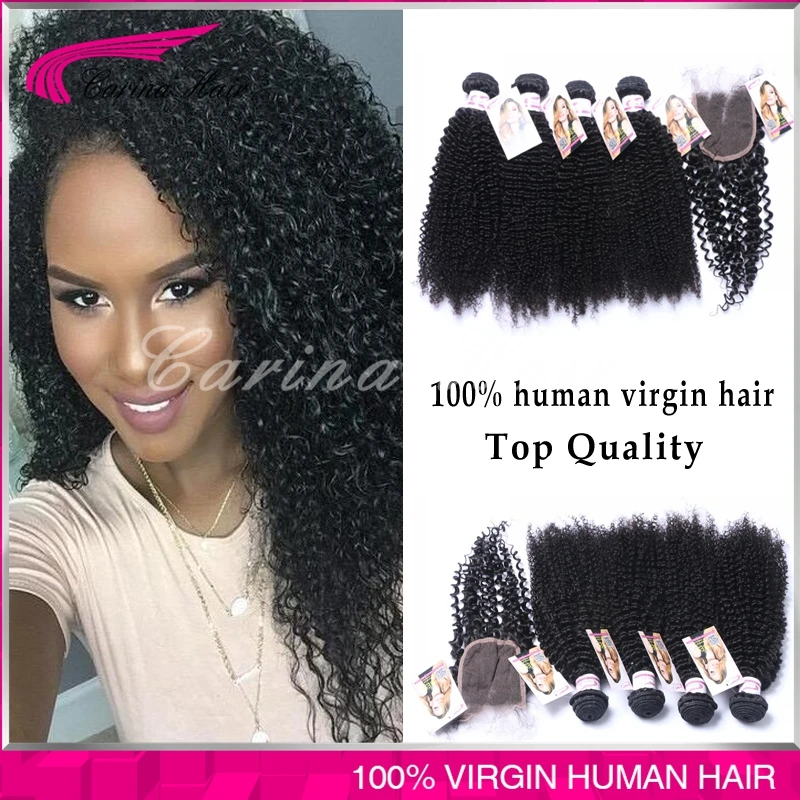 Малайзии девы волос с закрытием 4 связки малайзии вьющихся странный вьющиеся