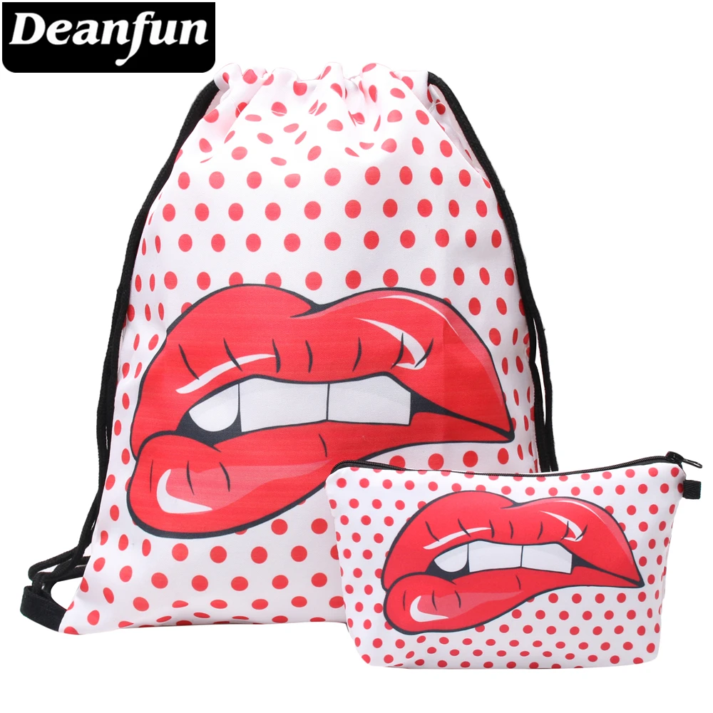 Deanfun 2 шт./компл. красные губы Drawstring сумка 3D печатных Для женщин Организатор