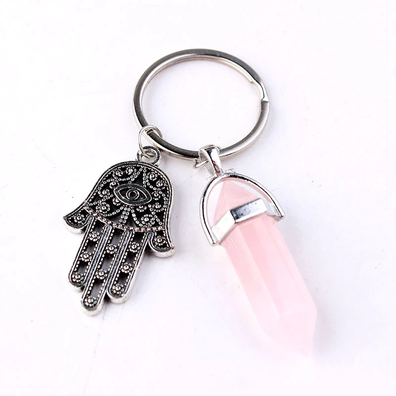 light pink 1 шт. Модный кулон-брелок с натуральным камнем натуральный кварцевый камень сглаза Фатима розовый кристалл Брелки Аксессуары Ювелирные изделия подарок - Цвет: light pink