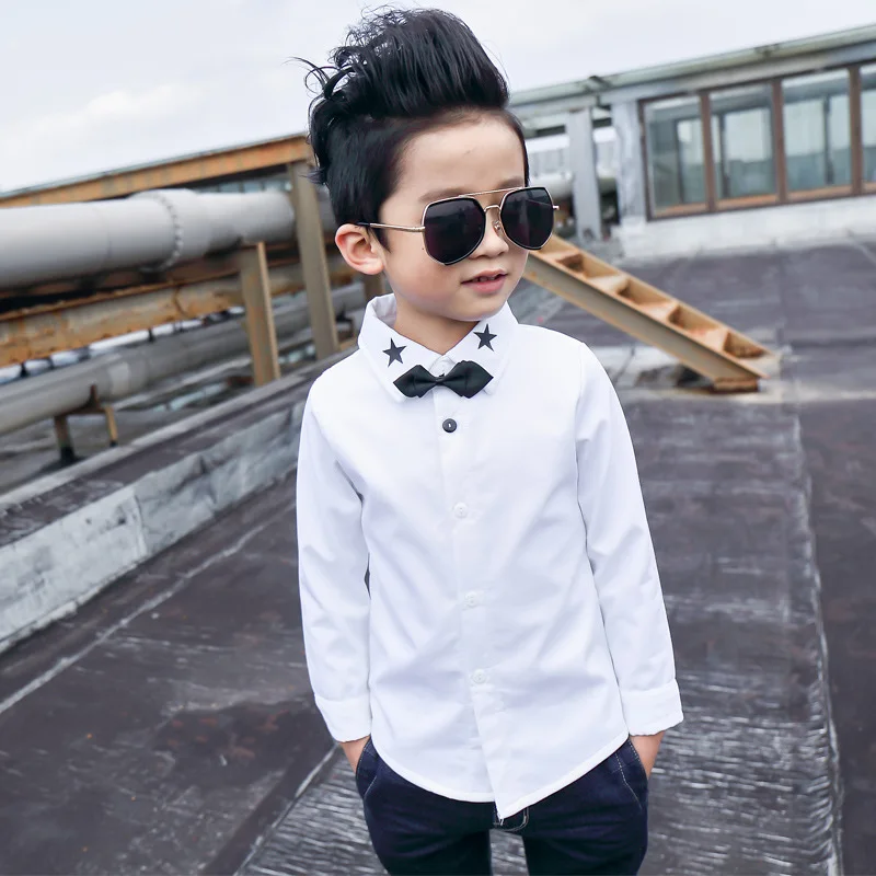 2019 Children Fashion Shirt Kids Clothes Spring Autumn Boys Cotton White Blouses Long Sleeve Dragonfly Turn-down Collar |