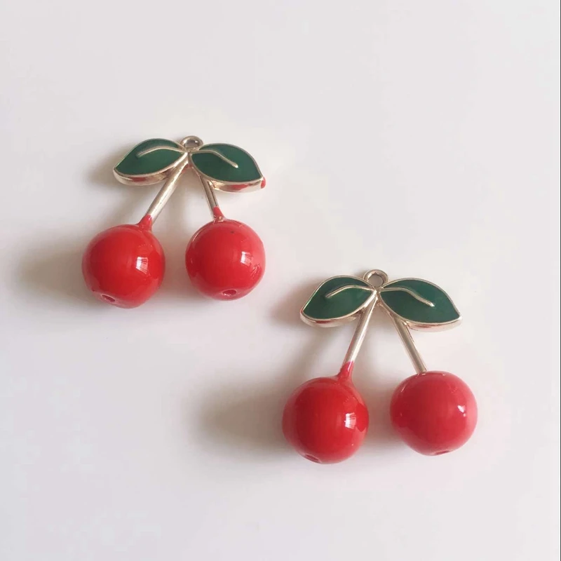 27*25 мм 20 шт./упак. глазированные золотые подвески KC с красными вишневыми бусинами