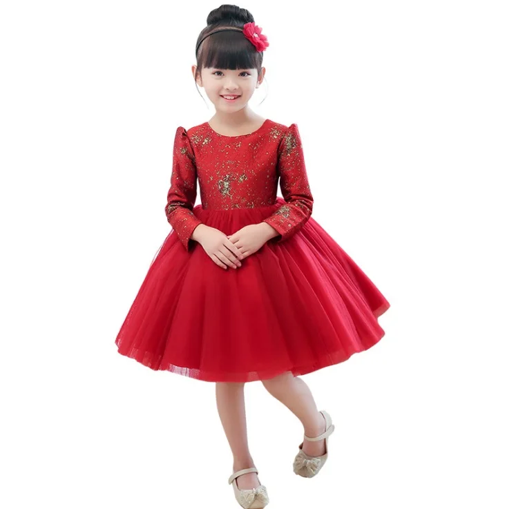 

Children's formal dressy flower girl long-sleeved princess dress