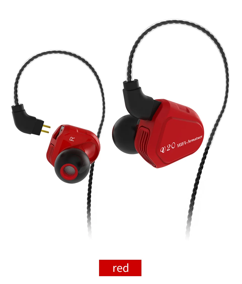 AK TRN V20 DD+ BA гибридные наушники в ухо HIFI DJ монитор для бега спортивные наушники ушные затычки 2PIN кабель TRN V80/V30/BT20/X6 - Цвет: red no mic