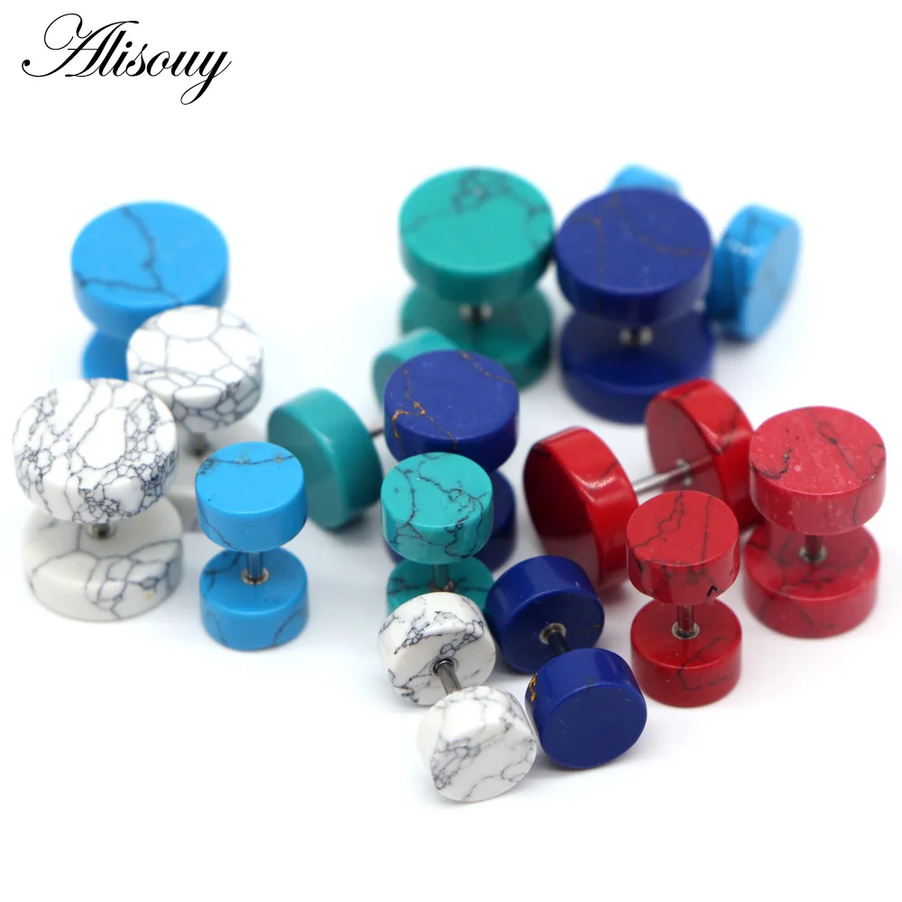 Alisouy 1PC Stone Fake Ear Plug Ear Tunnels Cartilage Piercing Studs Tragus punk Ear Stud Earrings Body Jewelry for men images - 6