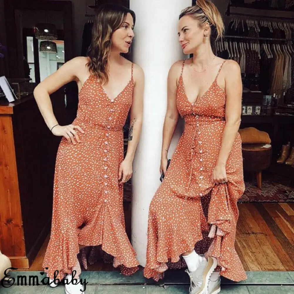 Летнее женское платье-макси в стиле бохо вечернее платье без рукавов с V-образным