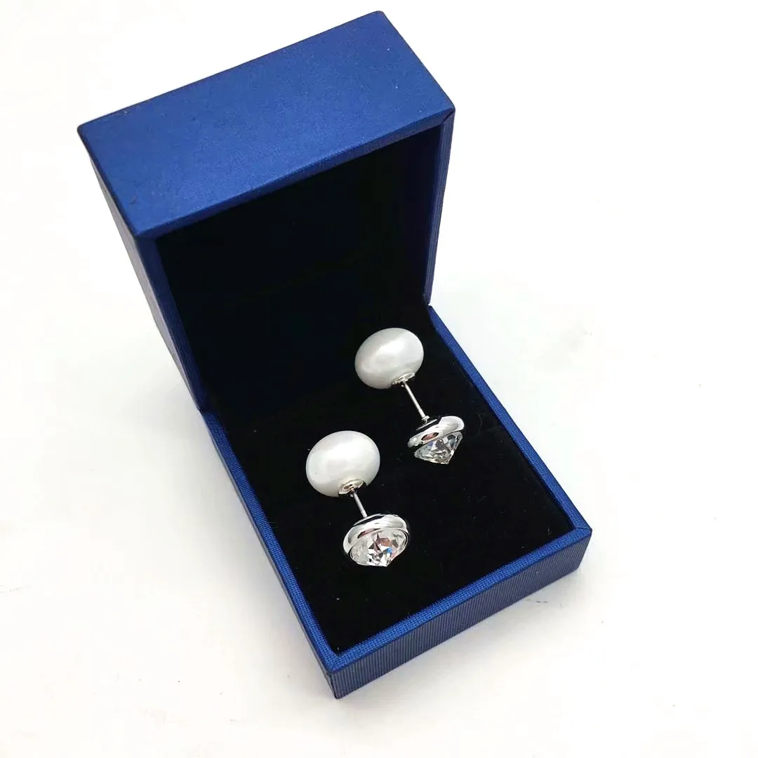 Ms Betti New Design Pearl And Stone Double Sided Stud Earrings With Crystal From Austria For Fashion Women With Gift Box