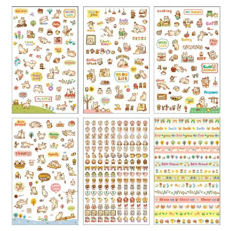 Милые наклейки 6 листов Kawaii корейские для дневника планировщика блокнота