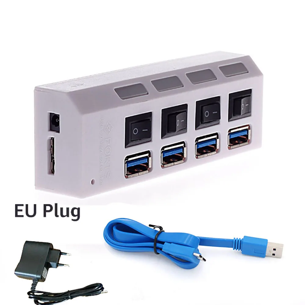 4 Port White With EU Многопортовый usb-хаб 3,0 4/7 портов Портативный Супер Скоростной 5 Гбит/с многопортовый usb-расширитель с переключателями адаптер питания для ПК - Цвет: 4 Port White With EU