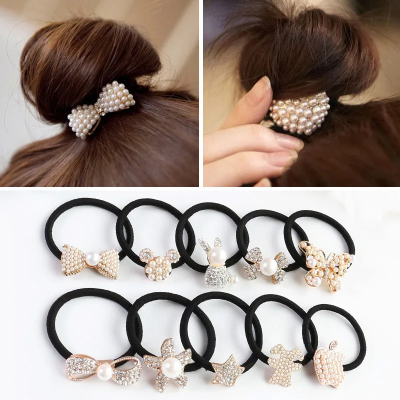 Женские резинки для волос с бантиком и сердечком милые корейские жемчужинами из