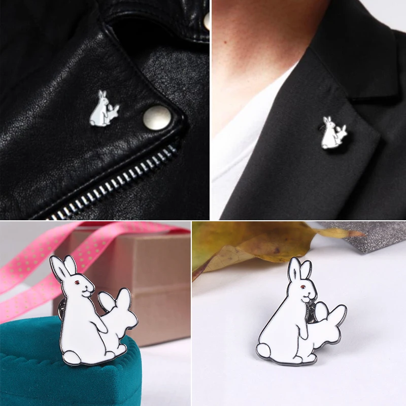 1 шт. симпатичные белые кролики значок от зла корсажный воротник металлическая