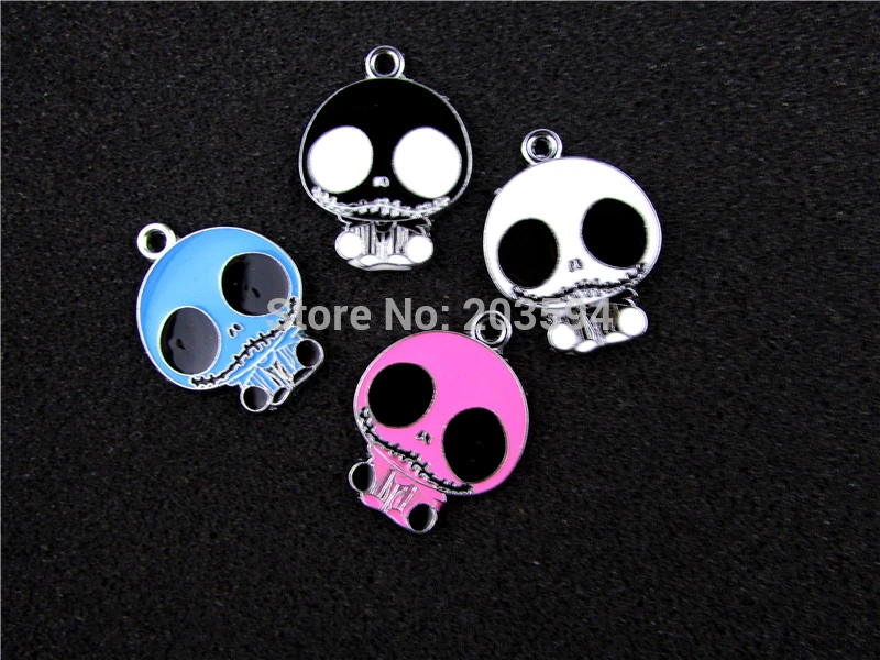 

AE464 Mix Color 20Pcs Alloy Metal Enamel Skull Charms Pendants 30x23mm