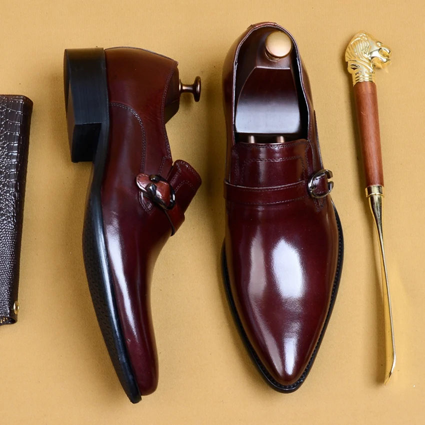 Классические Формальные туфли из натуральной кожи мужские на ремешках