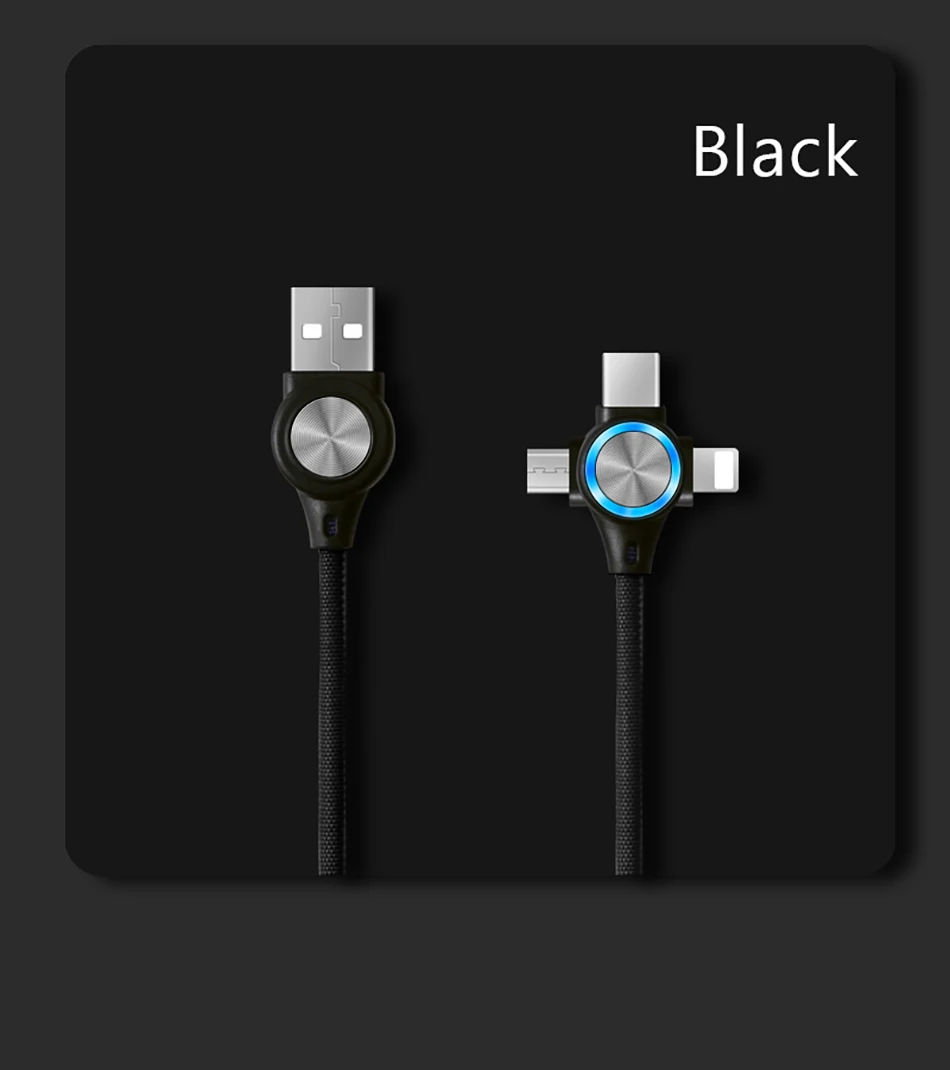 ACCEZZ 3 в 1 USB кабель светодиодный 3 А Быстрая зарядка зарядное устройство для iPhone samsung huawei Xiaomi 8 Pin Micro type C зарядный шнур провод для передачи данных