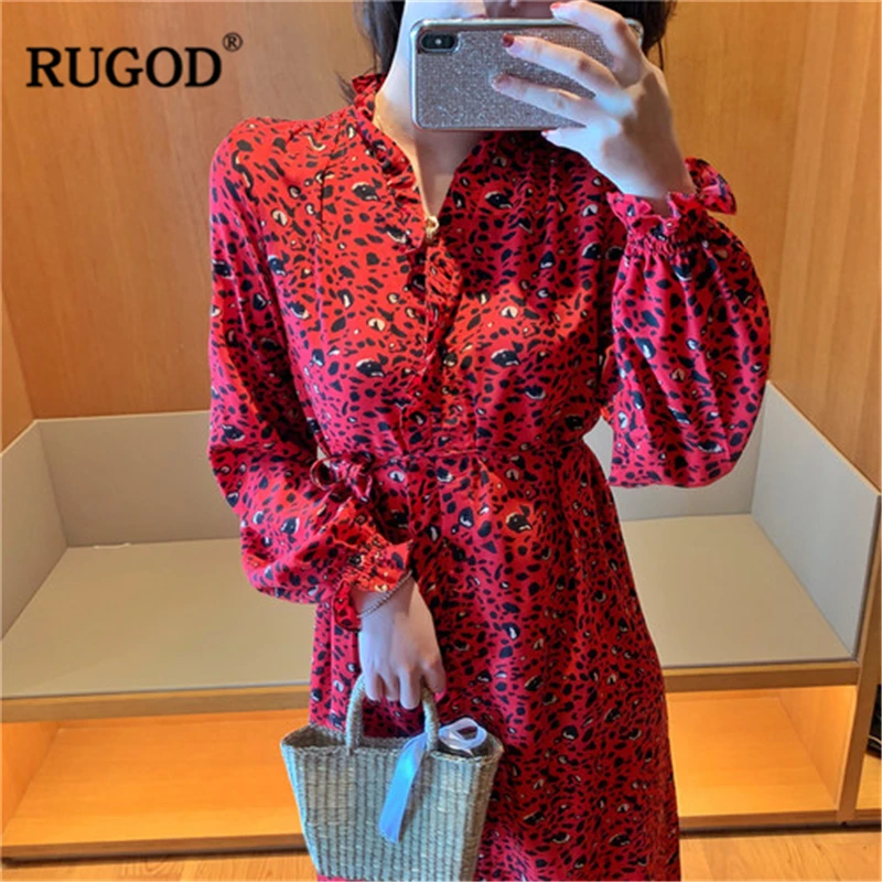 Женское леопардовое платье RUGOD весеннее облегающее с v-образным вырезом и