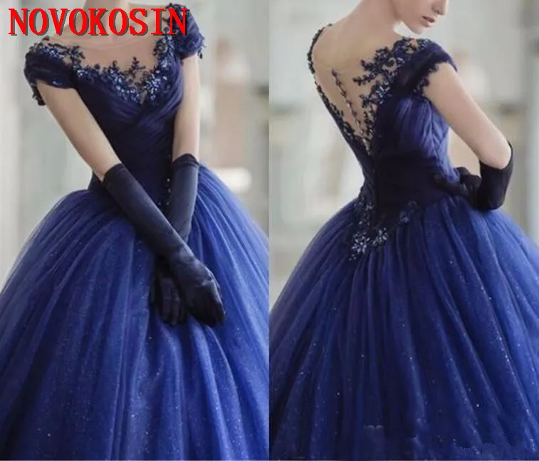 2019 блестящие Кристальные темно-синие платья для Quinceanera бальное платье из тюля