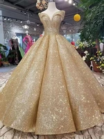 2020 new long bling gold prom dresses sequins ball gown off shoulder court train formal evening wear dress robe de soiree