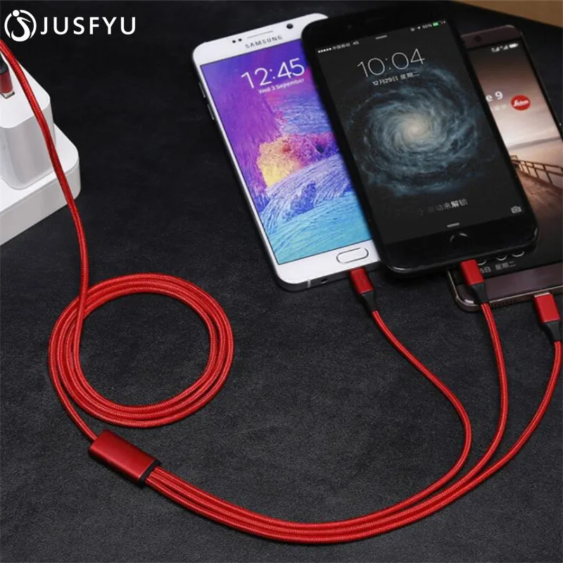 USB кабель для iPhone/Android/type C 3 в 1 Micro USB 1,2 м кабель 2.4A Быстрая зарядка для мобильных телефонов Кабели для зарядки 8-контактный быстрый