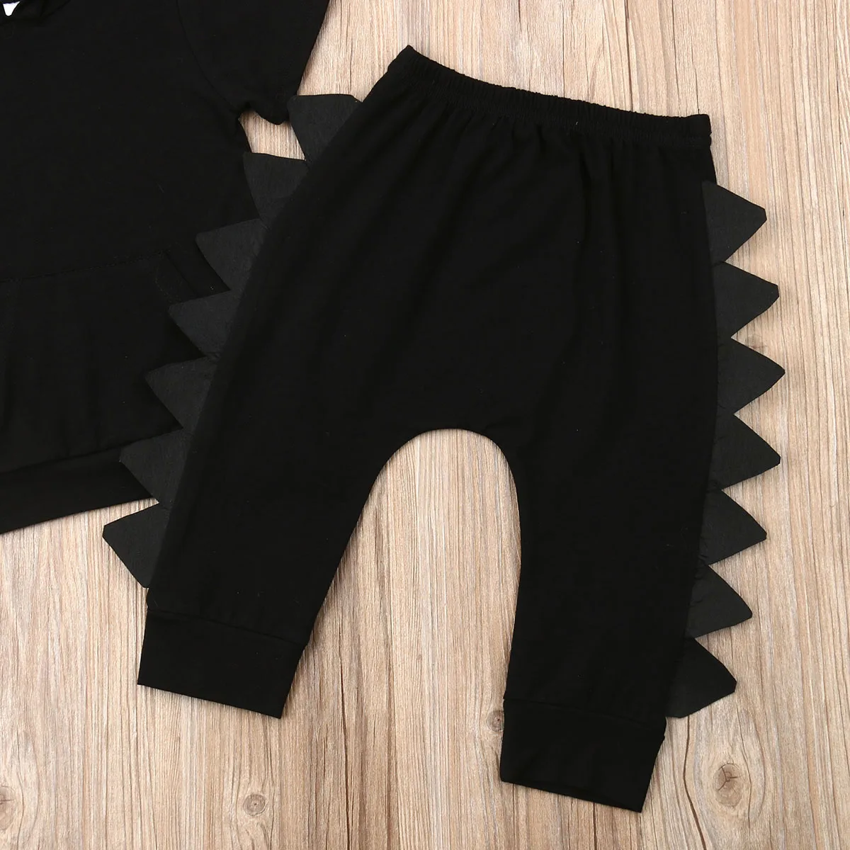 2019 Baby Summer Clothing 1-5Y Toddler Kids Boy Dinosaur Clothes Sets Black Solid Hooded Tops T-shirt Pants Trousers Outfit |