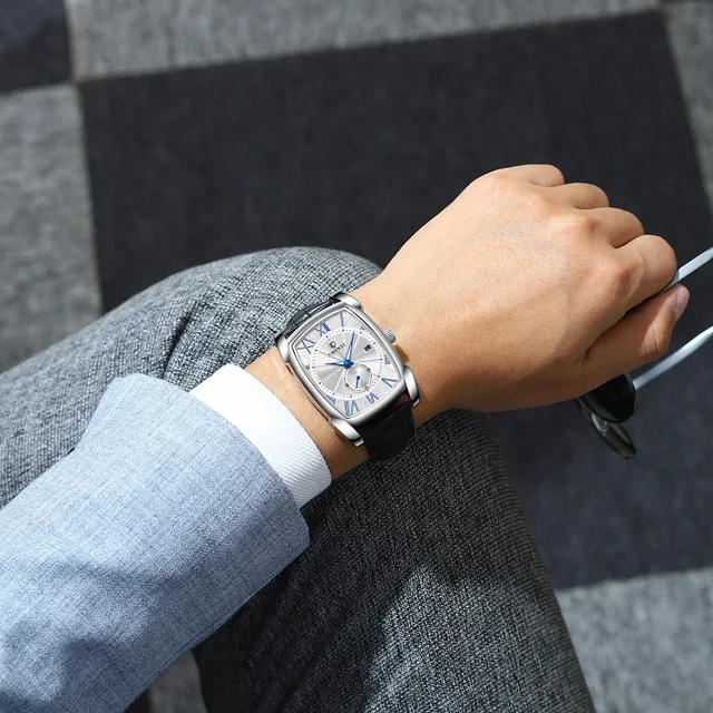 Calendar Waterproof Men Quartz Watch with Square Dial Plate Leather Belt | Наручные часы
