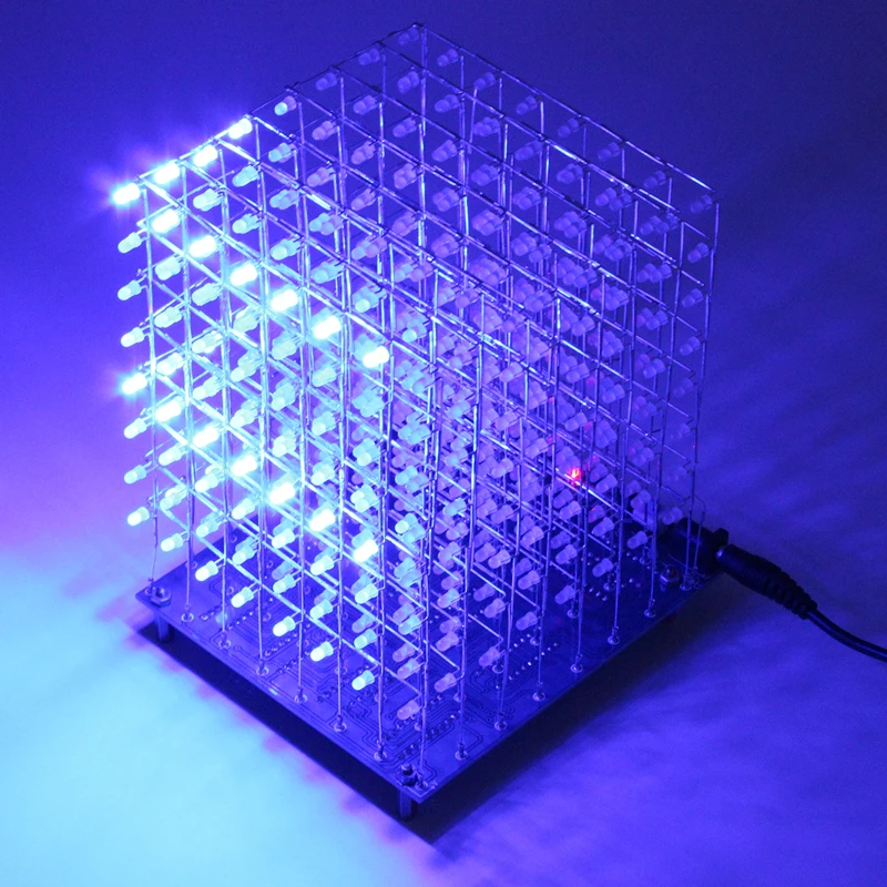 3D светодиодный LightSquared DIY Kit Белый Blue Ray 3 мм Cube 8x8x8 электронные люкс 5 В Мощность Рэй