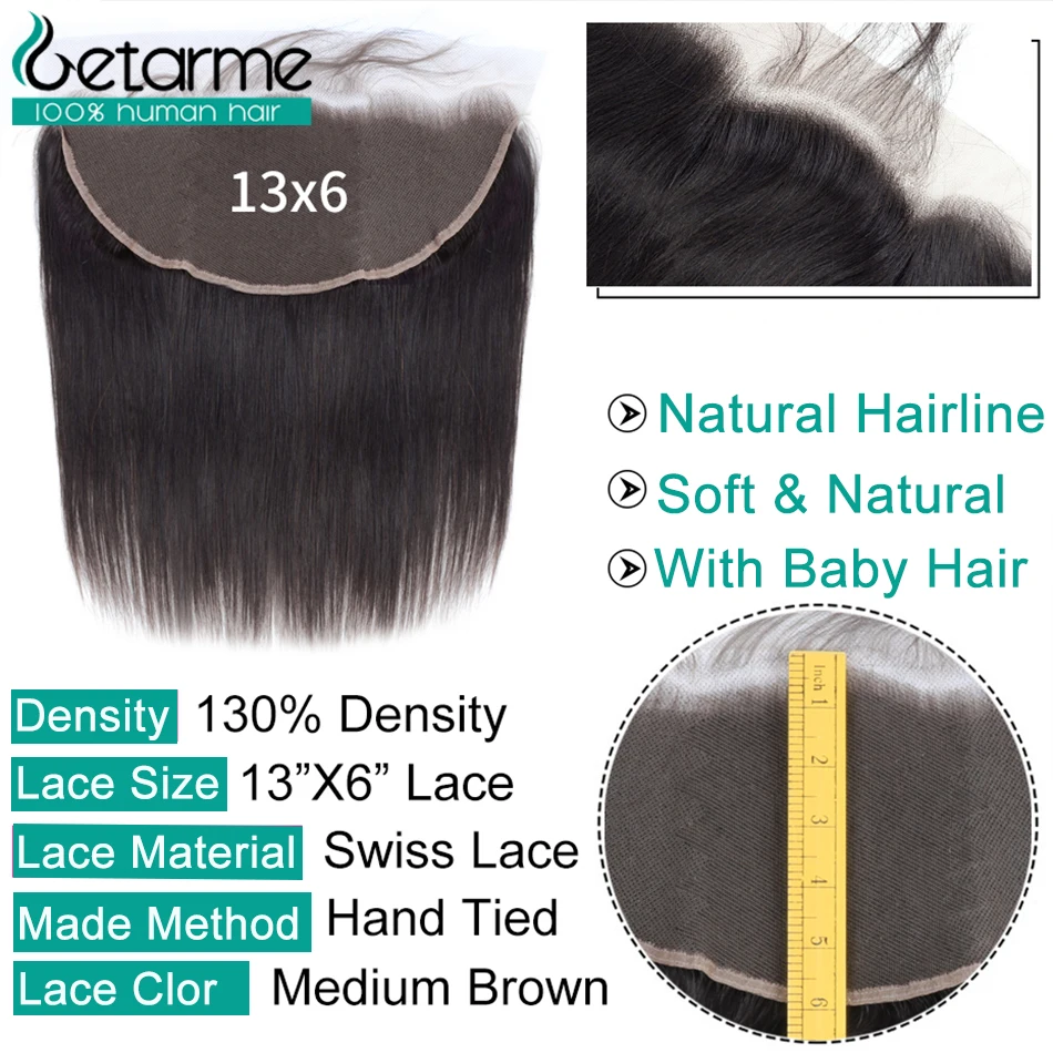 Getarme Brazilian Remy Hair Straight 13x6 Lace Frontal with Baby Hair Ear to Ear Lace Frontal Closure Human Hair Extensions