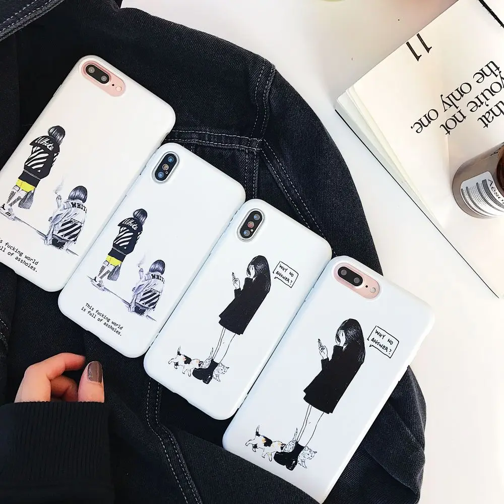 WULAWUKU Fashion cartoon rebel girl lovely soft candy tpu case For iphone X 8 8plus 7 7plus 6 6s plus back covers phone |