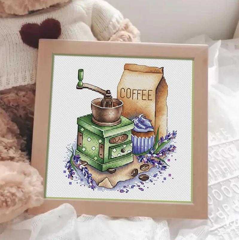 

Кофейная кофемолка и лаванда, Набор для вышивки крестиком, картина животных, собака, холст, ткань, вышивка ручной работы