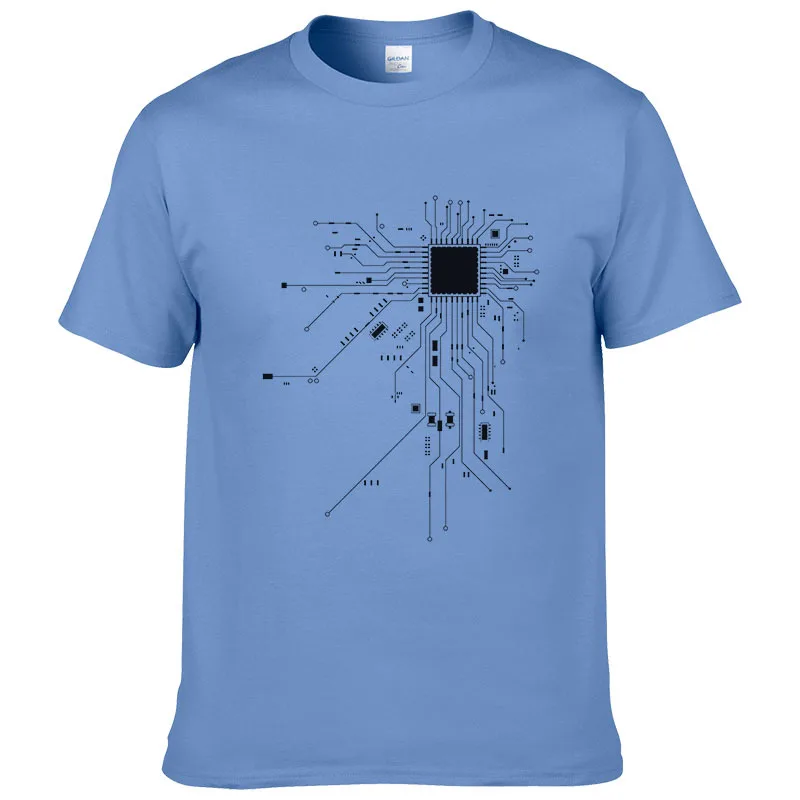 Blue Cpu Core Heart Футболка мужская повседневная для компьютерщика, геймера PC Nerd Hacker летняя футболка с коротким рукавом хлопок футболки европейский размер - Цвет: Blue