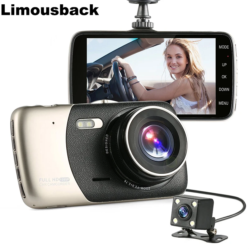 Limousback 4 дюймовый экран 170 градусов двойной объектив видеорегистратор HD 1080P