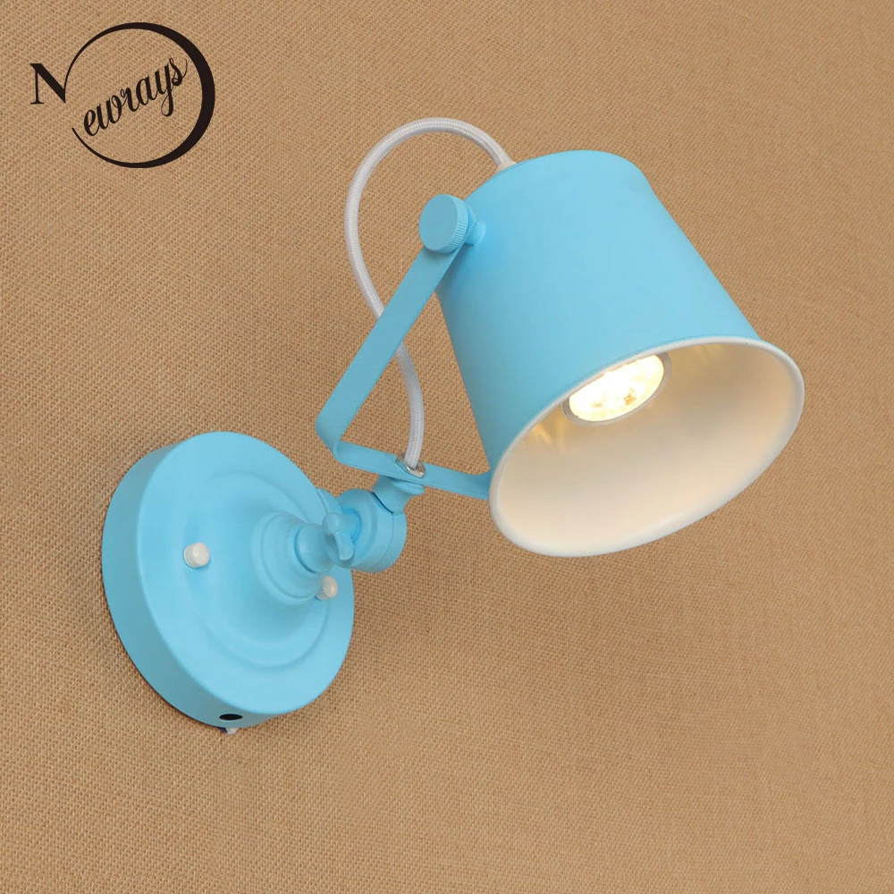 Loft Industrial colorful wall mounted lamp adjustable E27 220V led iron metal free ajust for living room bed bar decorative | Лампы и