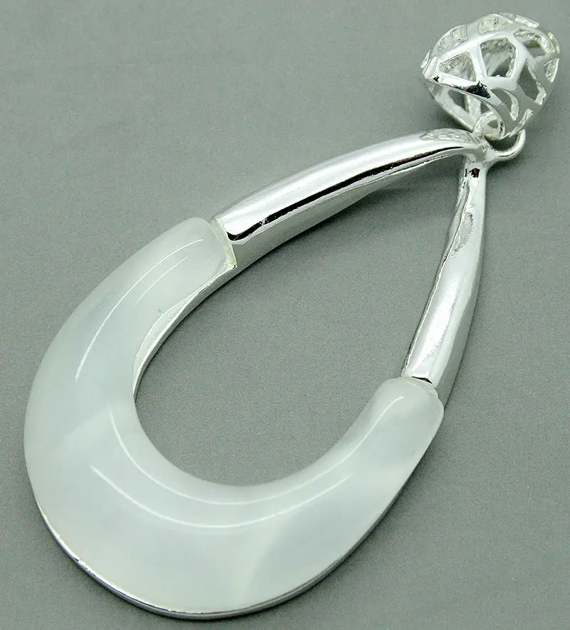 

VINTAGE 925 STERLING SILVER CLEAR WHITE OPALS WATERDROP HOLLOW PENDANT 50x28MM