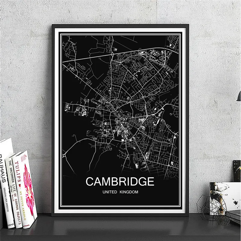 Горячие продажи город плакат Cambridge карта мира Картина маслом простой путешествия