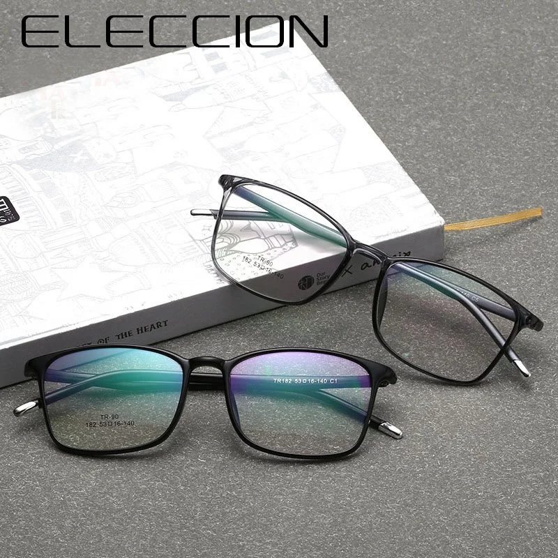 

Ультралегкая квадратная оправа для очков ELECCION TR90 для мужчин, оправа для очков оптика, оправа для очков по рецепту, прозрачные очки