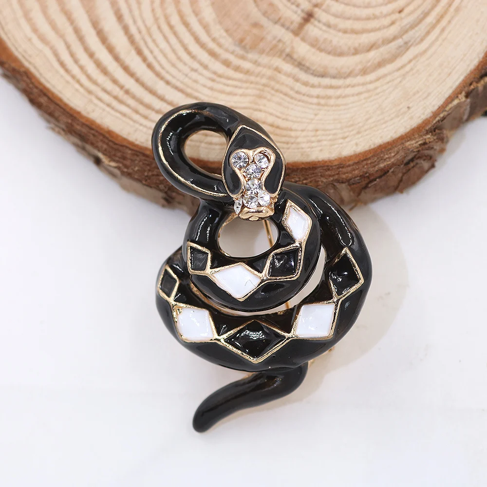 PULATU черная ромбовидная брошь в виде змеи булавки для женщин эмаль металлическое