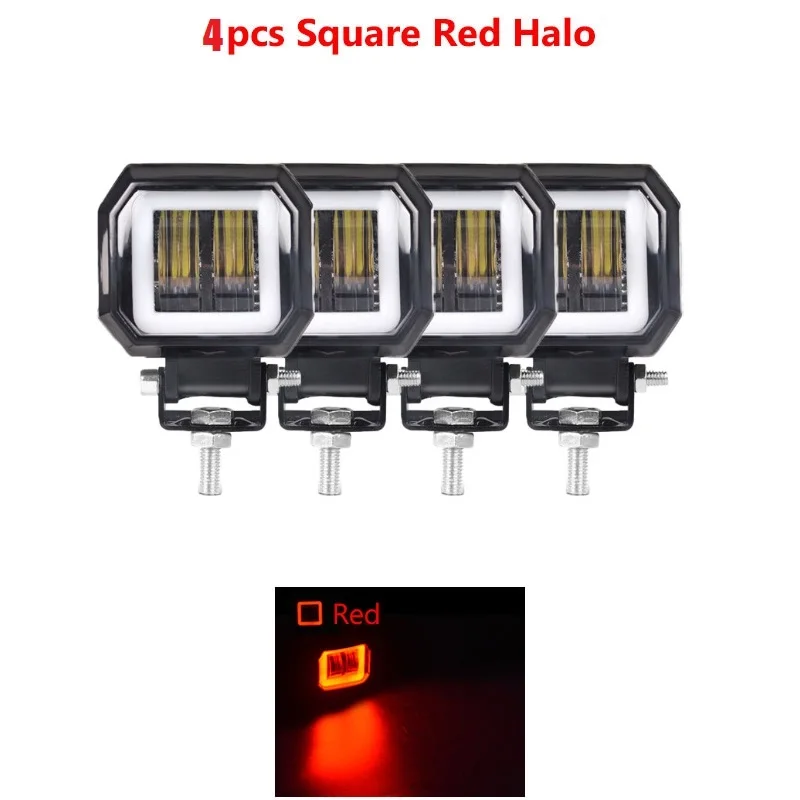 4pcs Square Red 3-дюймовый 7D объектива светодиодный рабочий светильник, круглая, квадратная, Портативный Точечный светильник s внедорожный грузовик Вождение машины лодки мотоцикла ATV 12V 24V Угол Глаза - Цвет: 4pcs Square Red