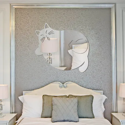 Серебряные милые узоры с кошками наклейки зеркальным эффектом 3D акриловые