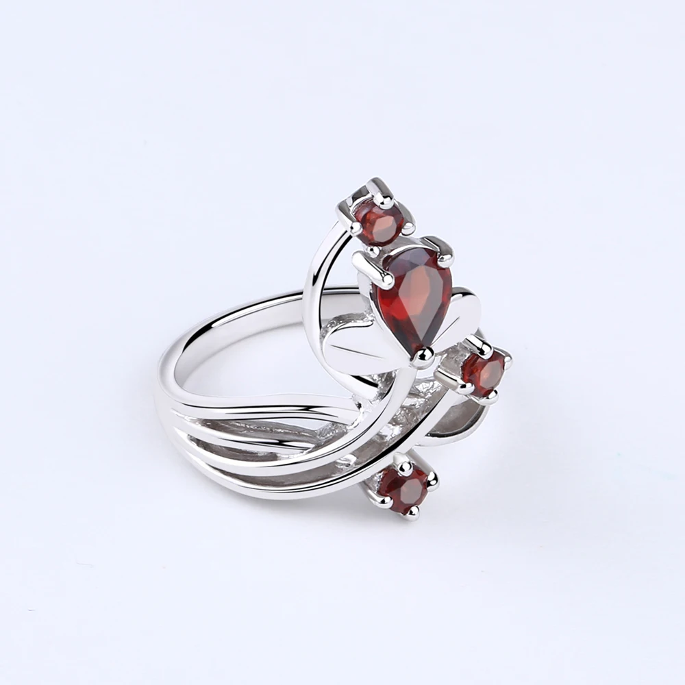 Gem's Ballet 1.3Ct натуральный красный гранат драгоценный камень кольцо Твердые 925 пробы Серебряный цветок кольцо для женщин Свадебные ювелирные изделия
