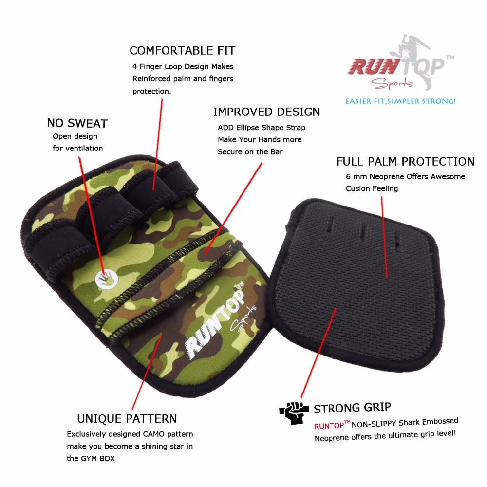 RUNTOP 6 мм тяжелая атлетика PULL UP Grip колодки перчатки Кроссфит тренировки тренажерный зал Тренировка Фитнес Powerlifting защита рук
