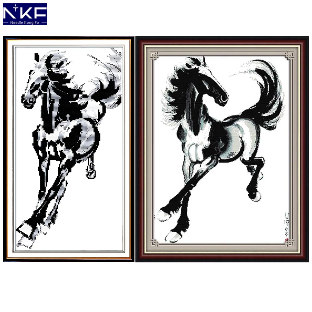 

NKF A Galloping Horse Pattern Handmade Craft Needlework Chinese Cross Stitch Embroidery Kit Printed Cross Stitch for Home Decor