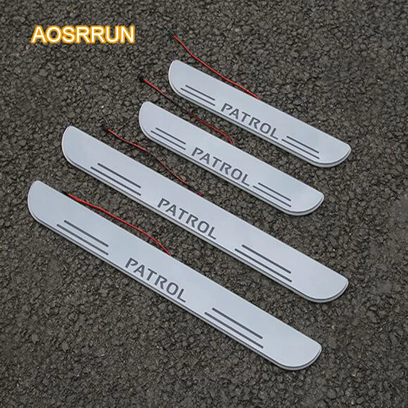 AOSRRUN, нержавеющая сталь, Накладка на порог, Накладка на порог, светодиодный, Накладка на порог, Накладка на порог, автомобильные аксессуары для Nissan Patril y62