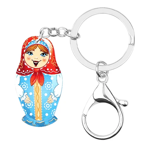 Bonsny Arylic русские куклы матрешка брелок для ключей для женщин и девочек Автомобильная сумка Подвеска Классическая Модная бижутерия ключ Bijoux - Цвет: Multicolor