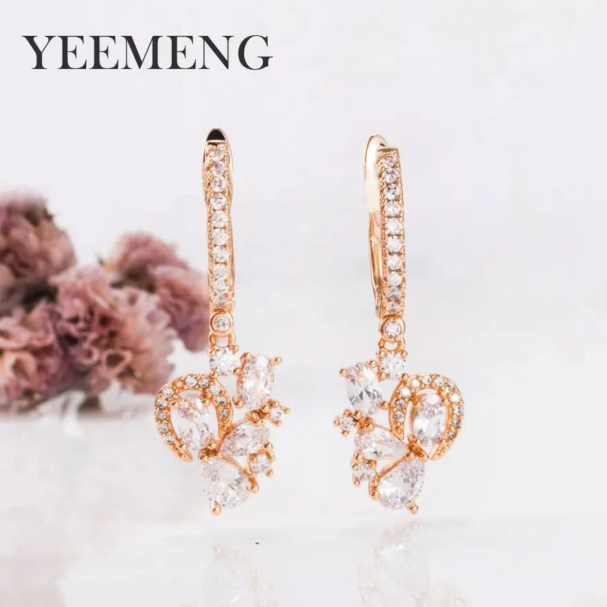 white YEEMENG Роскошные висячие серьги цвета розового золота, блестящие серьги-гвоздики, разные цвета/белый циркон, висячие серьги для женщин - Окраска металла: white
