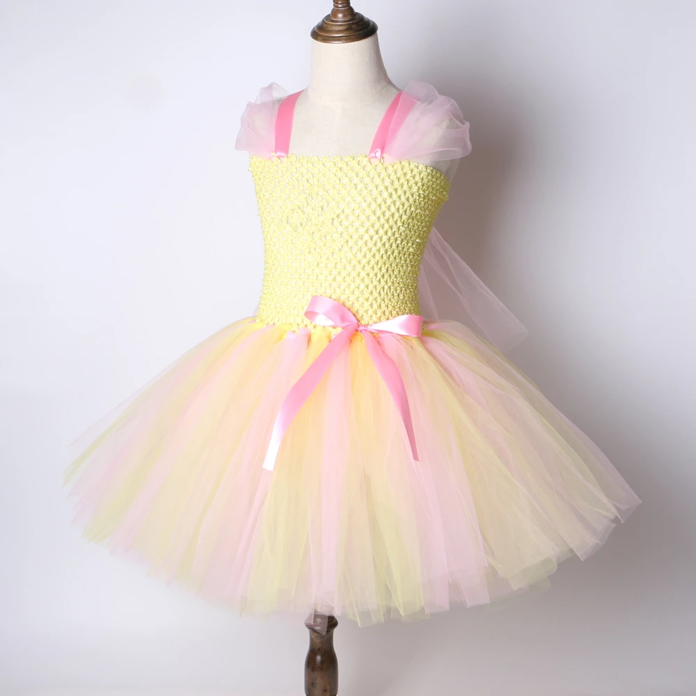 Pony Fluttershy Tutu Dress Yellow Pink Cartoon Girl Birthday Party Fancy Children Kids Halloween Costumes For Girls 2-12Y | Детская