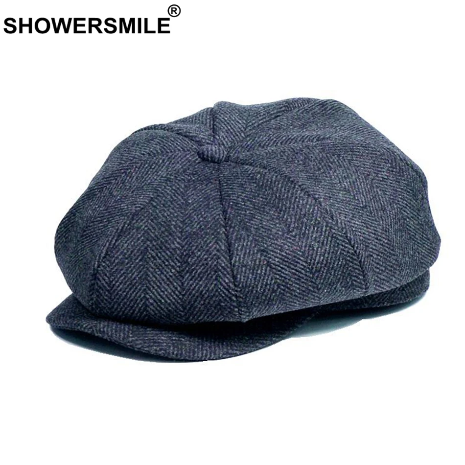 SHOWERSMILE Мужская кепка Newsboy s шерстяная плоская кепка с узором в елочку s кофейная Кепка в стиле ретро Восьмиугольные Мужские Винтажные осенне-зимние Восьмиугольные шляпы